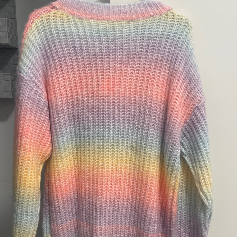 MACARON Pastel Striped V-Neck Sweater Size Small oversized - Picture 4 of 4